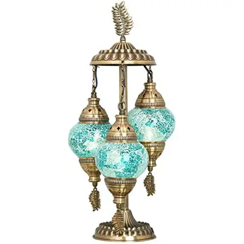 LaModaHome 2020 Stunning 3 Globe English Moroccan Bohemian Table Desk Bedside Night Lamp Light Lampshade with North American Plu