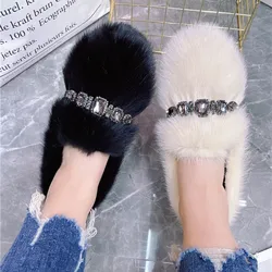 2026 New Women Winter Warm Flats Comfortable Loafers Mink Fur Espadrilles Ladies Driving Smoking Fur Shoes Woman Moccasins