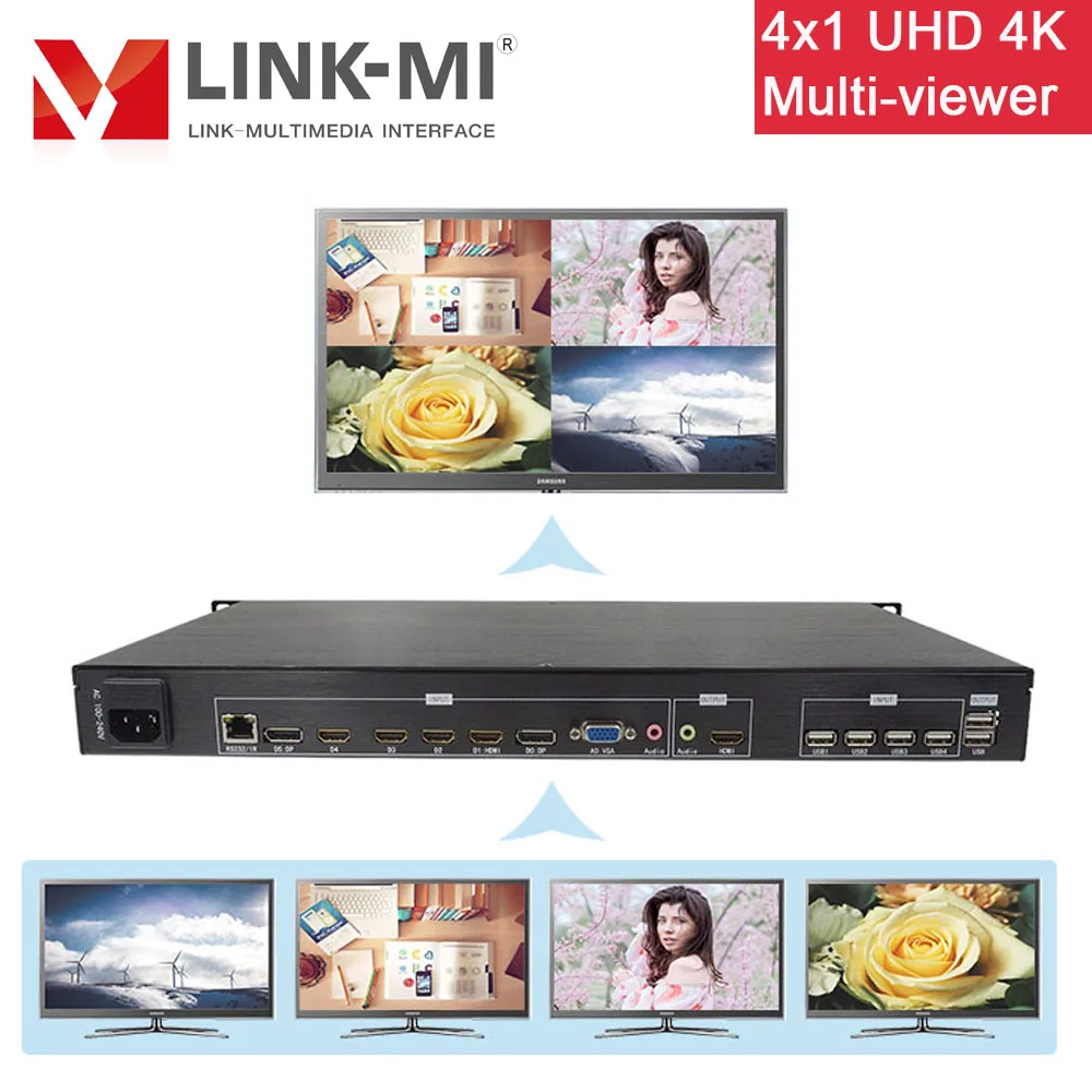 

LINK-MI 4K60Hz 4x1 многоцелевой процессор 3840x2160 HDM 4 в 1 выход HDMI VGA BNC для системы безопасности