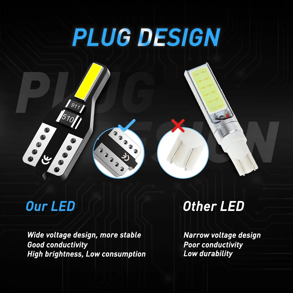 10pcs For Nissan Leaf Note Juke Qashqai J10 Teana J32 Primera P12 Pathfinder T10 W5W LED Bulb Car Interior Reading Lights Bulbs