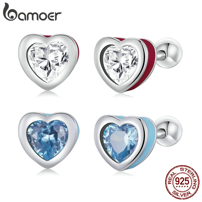 

BAMOER серьги-гвоздики из 100% стерлингового серебра 925 пробы с сапфиром, простые серьги-гвоздики с большими драгоценными камнями для женщин, два цвета, модные ювелирные изделия, подарок