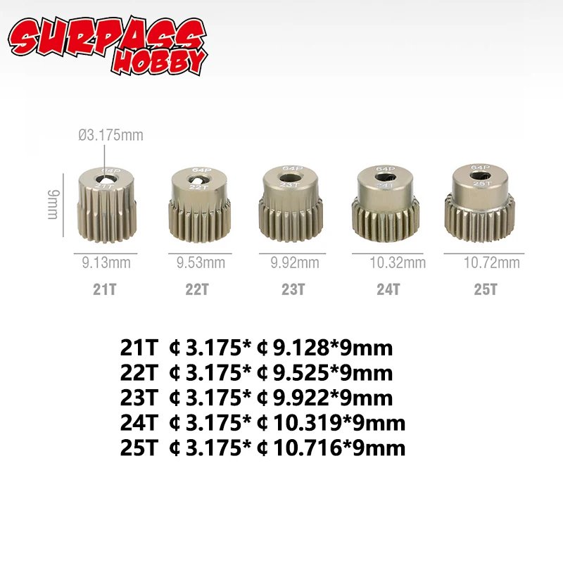 5PCS 32DP 48DP 64DP M0.6 3.175mm Metalen Aluminium Rondsel Motor Gear Set 12 T-50 T voor 1/10 RC Auto Vrachtwagen Buggy Auto