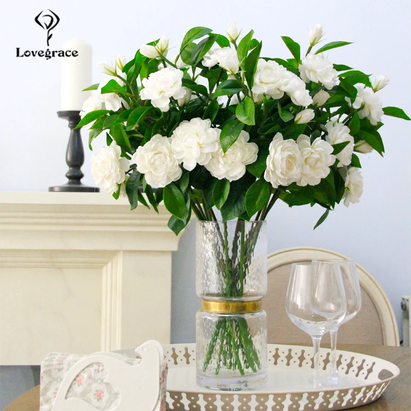 

Lovegrace DIY Bridesmaid Bouquet Artificial Flower Silk Gardenia Flower Arrangement Fake Camellia Home Party Wedding Table Decor