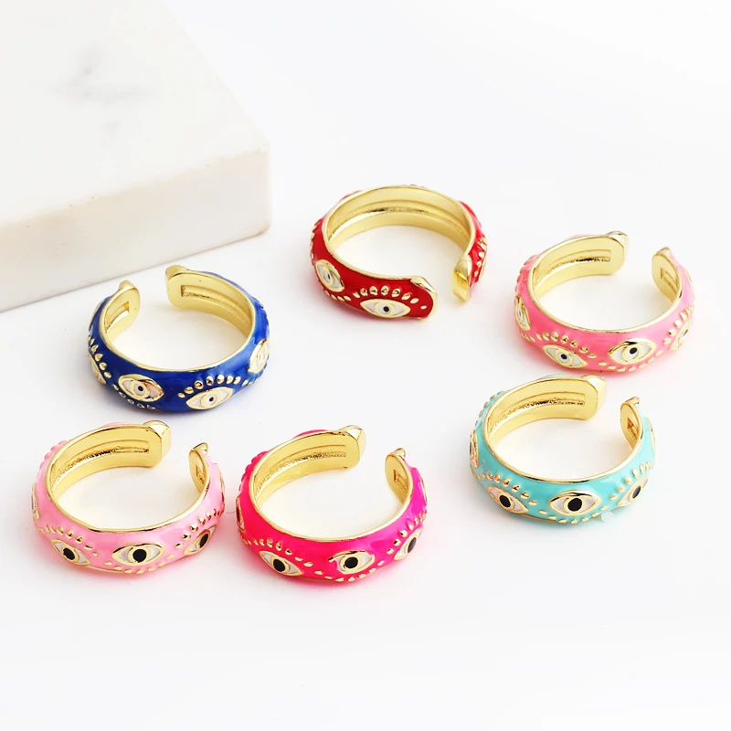 2022 New Fashion Colourful Evil Eye Charm Rings For Women Girl Adjustable Gold Color Copper Female Party Jewelry Accessories