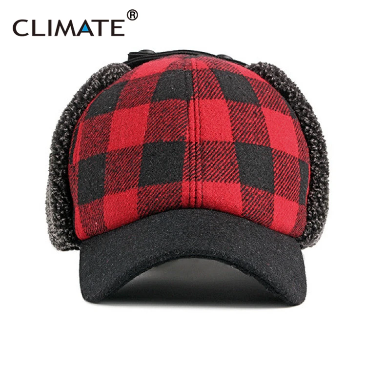 CLIMATE Fasion Plaid Ski Skiers Bomber Hat Cap Winter Outdoor Warm Baseball Cap Hat Plush Thicken Ear Protection Windproof Hat