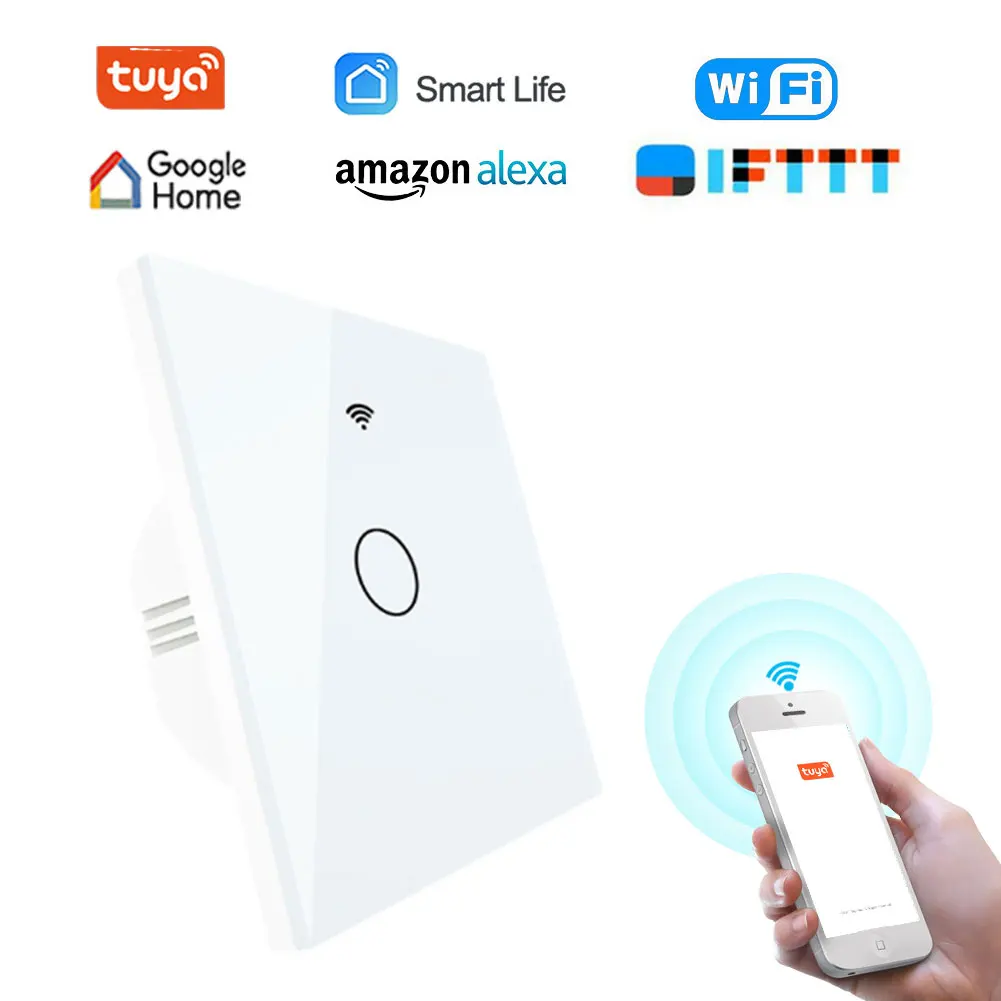 

CBE Tuya WiFi Smart Switch In-Wall Light Waterproof Fire Prevention EU Smart Touch Switch Work with Alexa Google Assistant