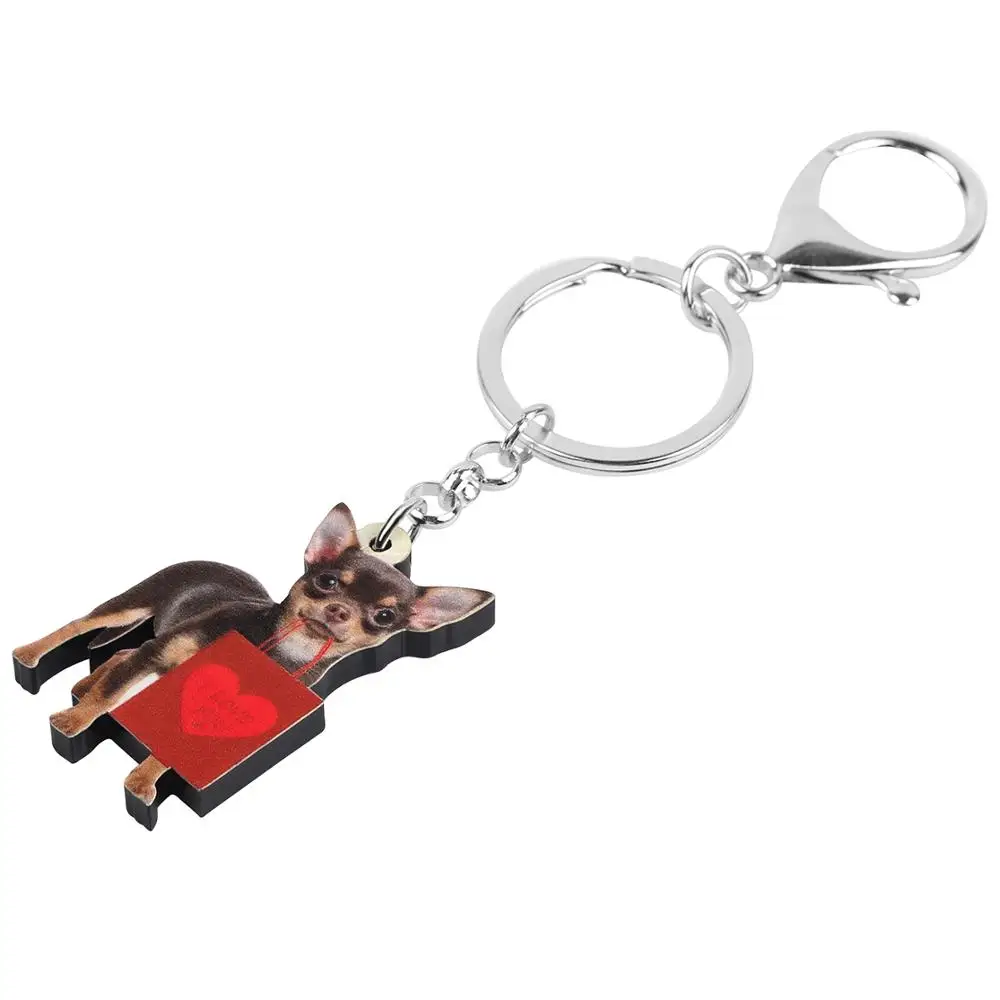 Bonsny Acrylic Valentine\'s Day Gift Bag Chihuahua Dog Key Chain Ring Bag Car Purse Keychains For Women Girl Teen Men Charms Gift