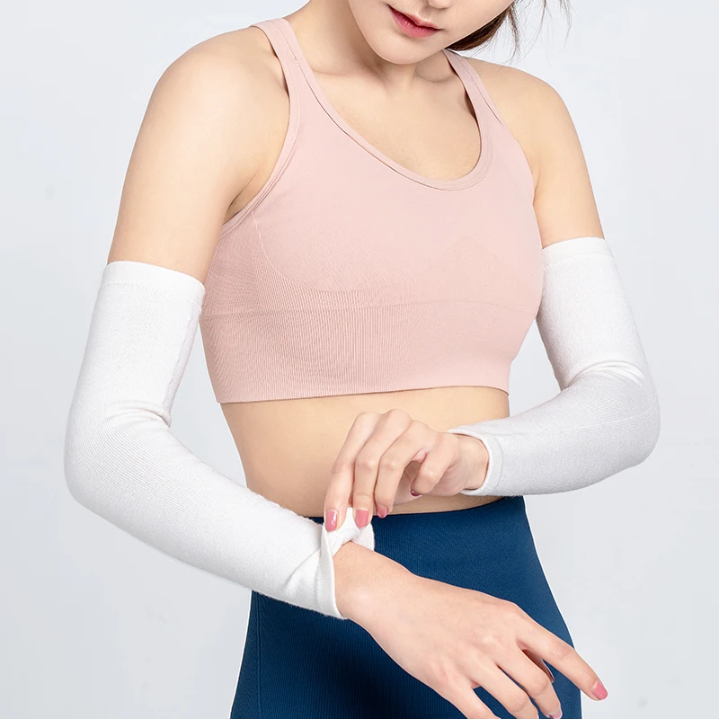 Women Thin Arm Sleeve Warmer Cotton Blend Soft Yarn Spring Summer Sport Protection Arm Support Smooth Soft Knitted Arm Warmers