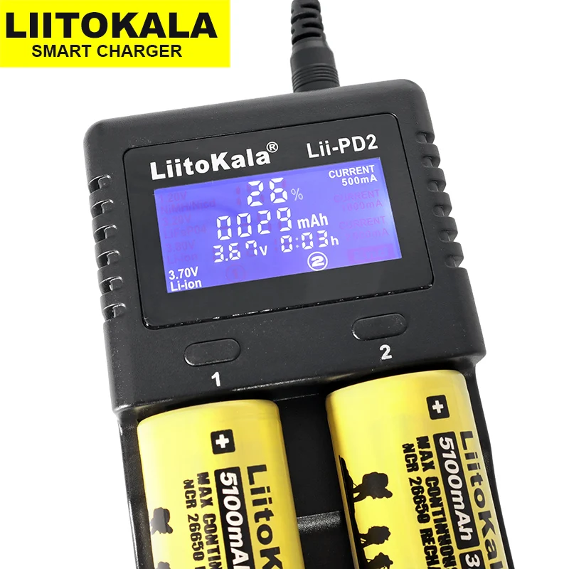 New LiitoKala Lii-PD2 battery Charger for 18650 26650 21700 18350 AA AAA 3.7V/3.2V/1.2V lithium NiMH batteries