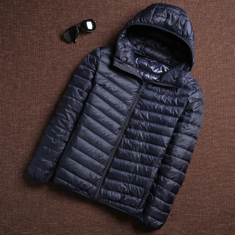 0-10℃ 2024 New Autumn Winter Casual Men Down Coat Ultra Light Hooded White Duck Down Jackets Slim Warm Down Parkas Portable 6XL