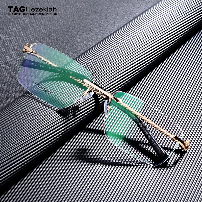 2023 titanium glasses frame men Rimless frame glasses eye glasses frames for men spectacle frames men computer myopia eyeglasses