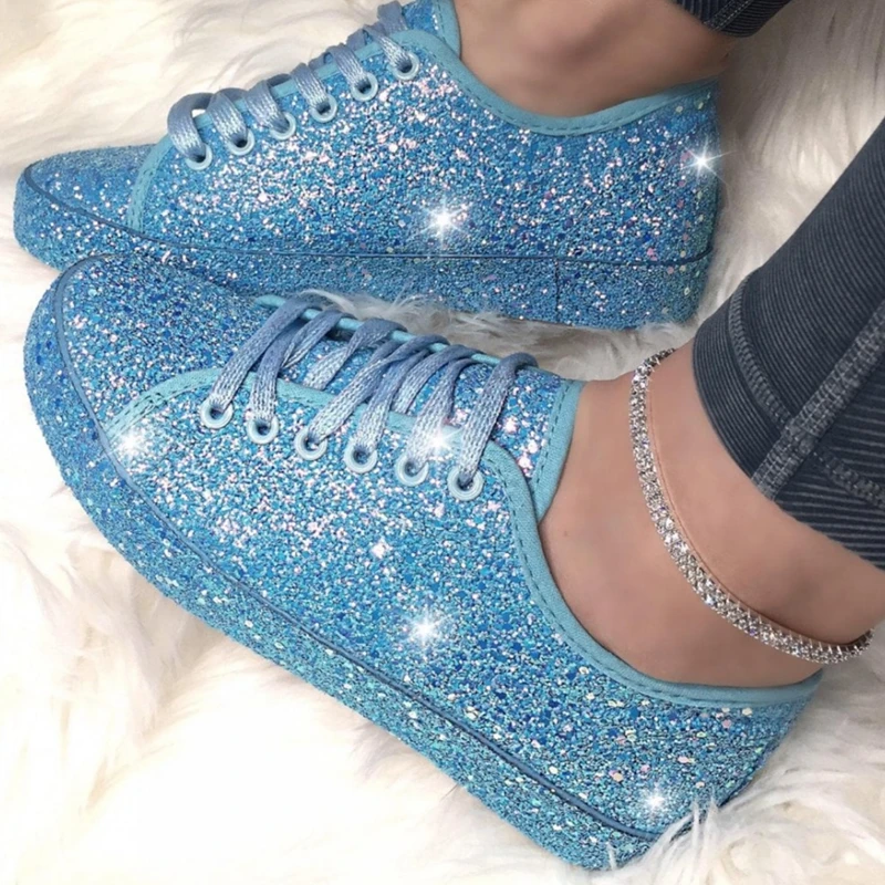 Women Lace Up Sneakers Glitter Autumn Flat Vulcanized Ladies Bling Casual Female Fashion Platform Zapatos De Mujer Shoes tyh78