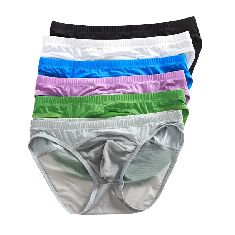 6PCS Sexy Underwear Mesh Transparent Men Briefs Seamless Breathable Panties Men Bikini Seamless Low Waist Soft Underpants Brief