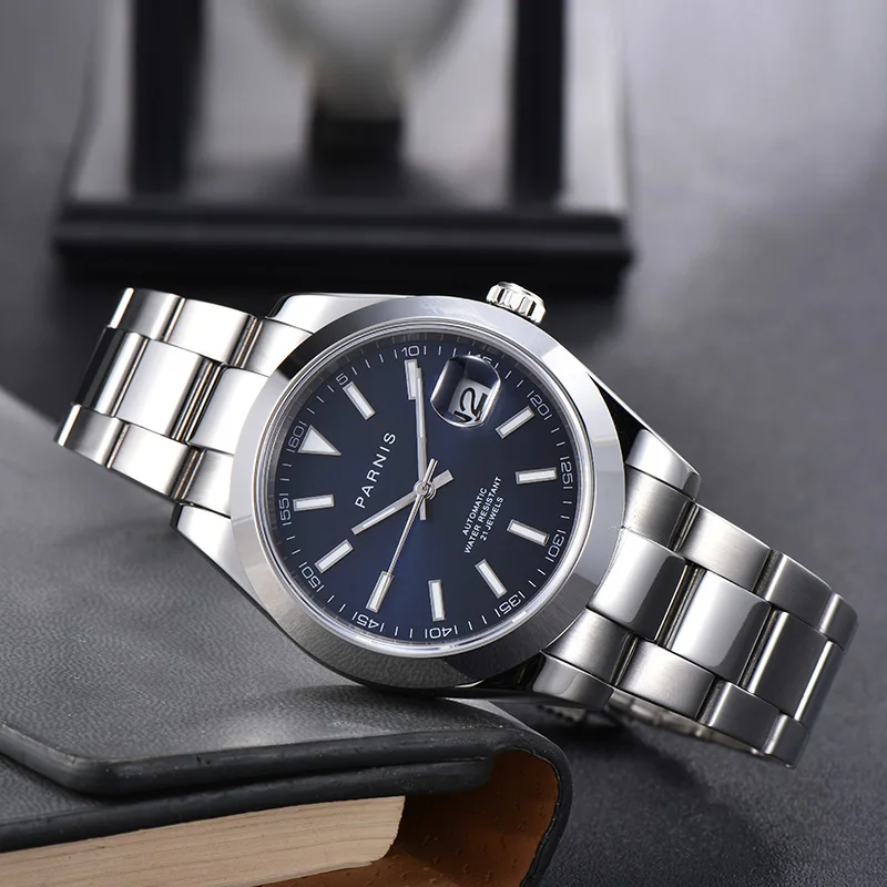 Reloj de pulsera para hombre, relojes automáticos para hombre PARNIS, reloj de pulsera mecánico de lujo para hombre, reloj resistente al agua con correa de acero