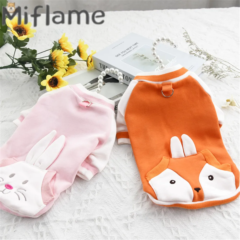 Miflame Fox Printed Dogs Clothes With Leash Cute Pets Cats Outfits Chihuahua Schnauzer Small Dogs Hoodies Cotton Puppy Clothing