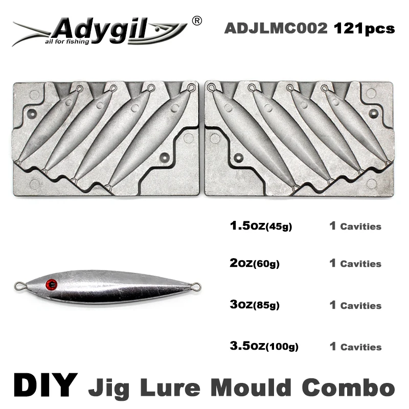 Adygil DIY wędkowanie 121 sztuk Jig przynęta mold Combo 45g 60g 80g 100g 4 ubytki