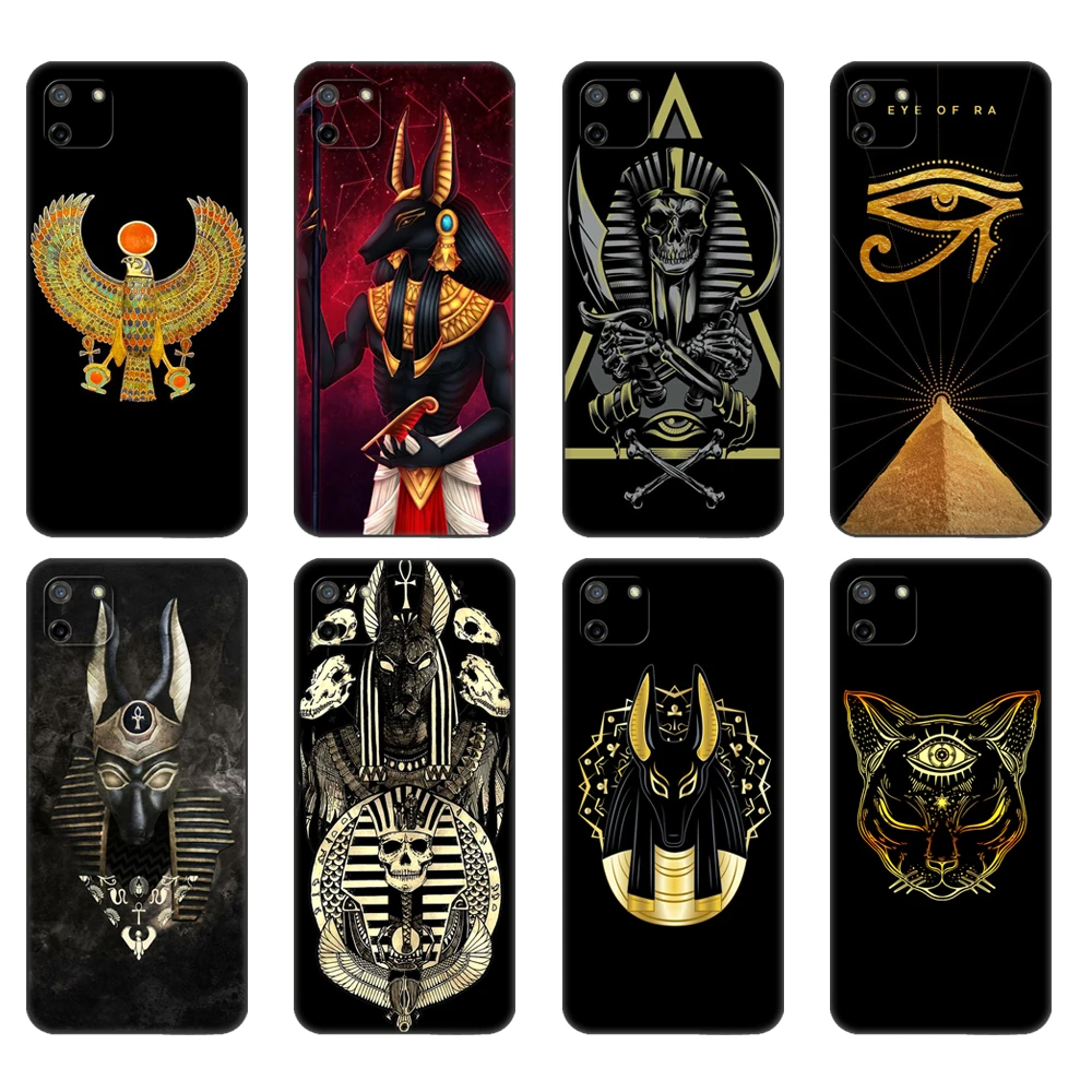 Black tpu Case For OPPO Realme C11 C20 C21 Case Back Cover BumperRMX2185 Case Cover Bumper Egypt Nefertiti Anubis