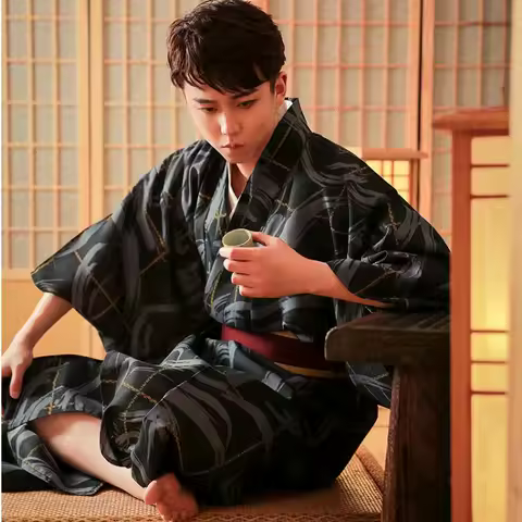 Black Man Japanese Kimono Floweral Vintage Evening Dress Japanese Standard Kimono formal Samurai Asian traditional bathrobe