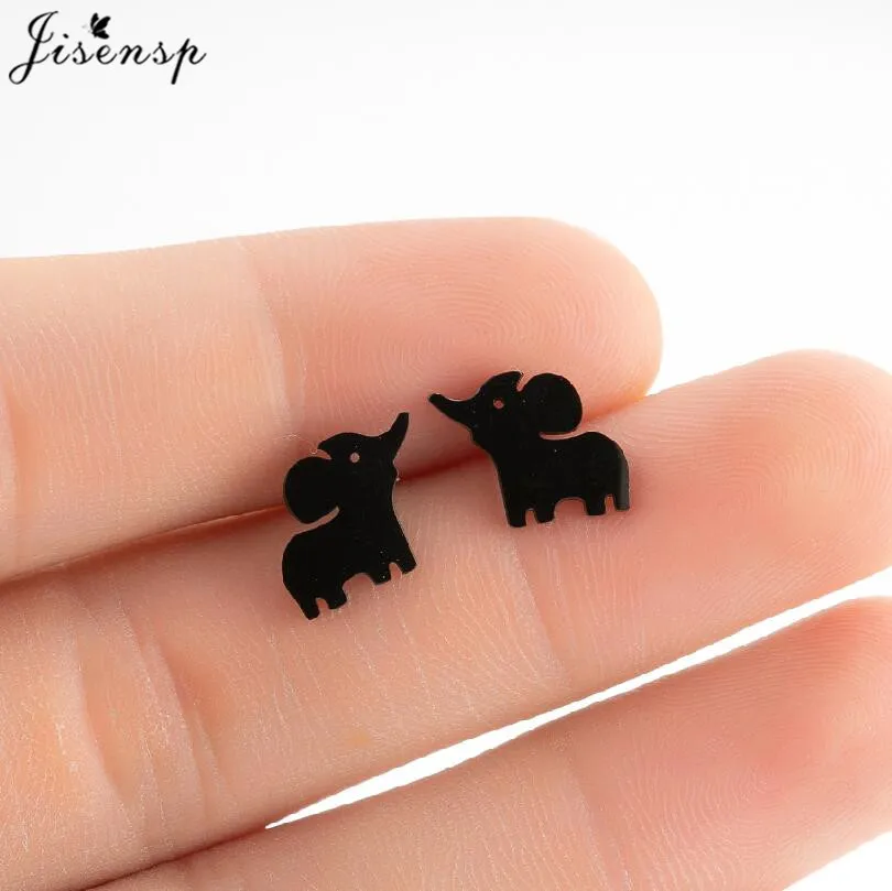 Cartoon Lucky African Elephant Stud Earrings for Women Men Punk Black Stainless Steel Animal Earring pendientes mujer moda 2026