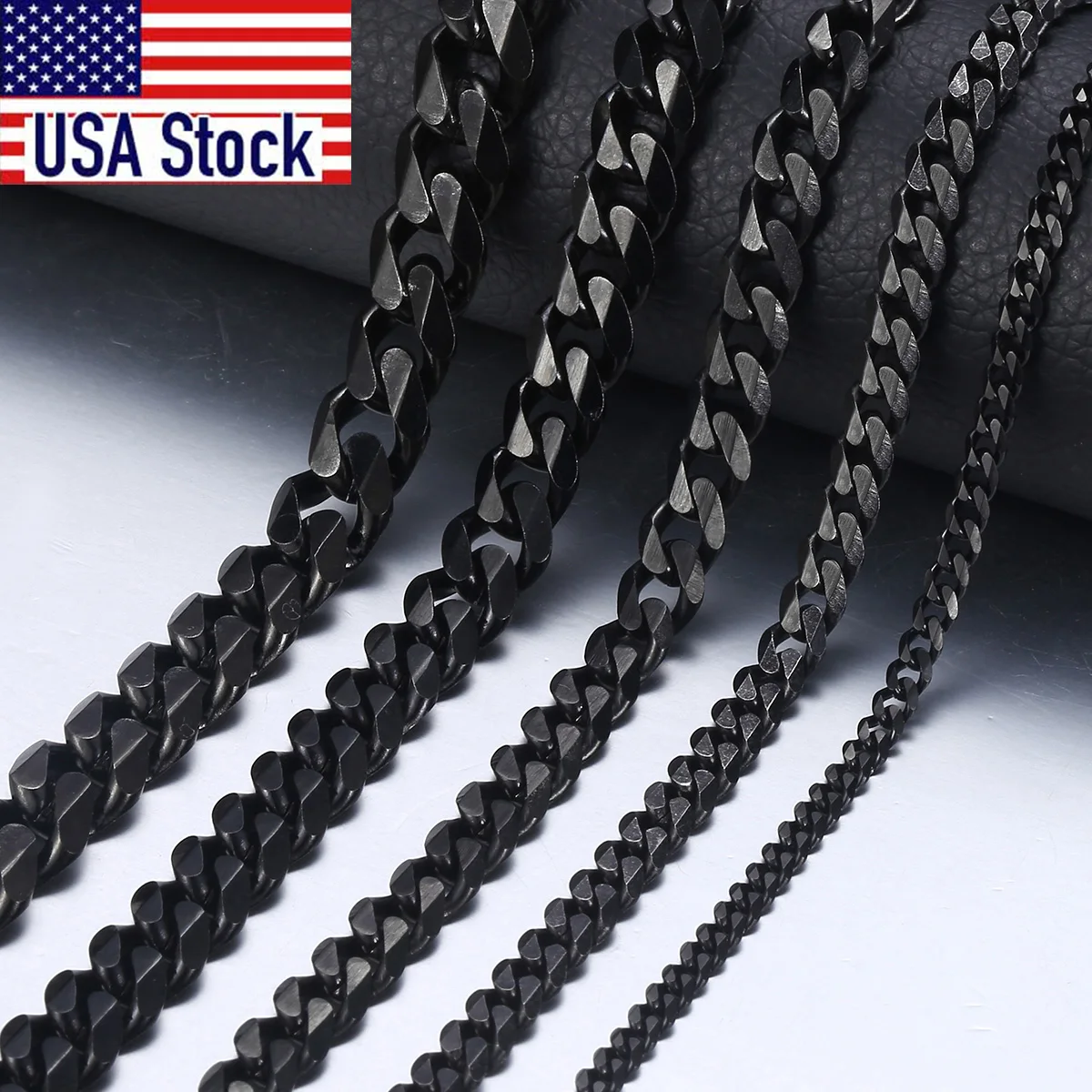 Men's Necklace Stainless Steel Cuban Link Chain Black Gold Color Necklaces For Men 18-36