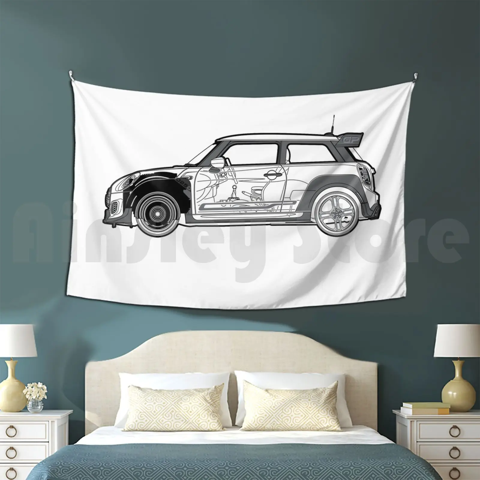 Mini Jcw Gp Blueprint Customized Tapestry Mini Cooper Jcw Gp Automobile Auto Car Hot Hatch Hatchback