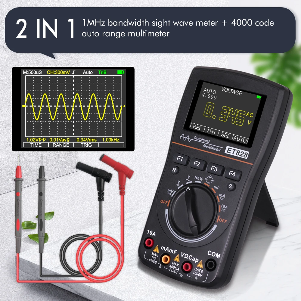 ET828 2-in-1 Digital Multimeter Oscilloscope Smart Voltmeter Auto Range Graphical Multimeter for Electronic Test