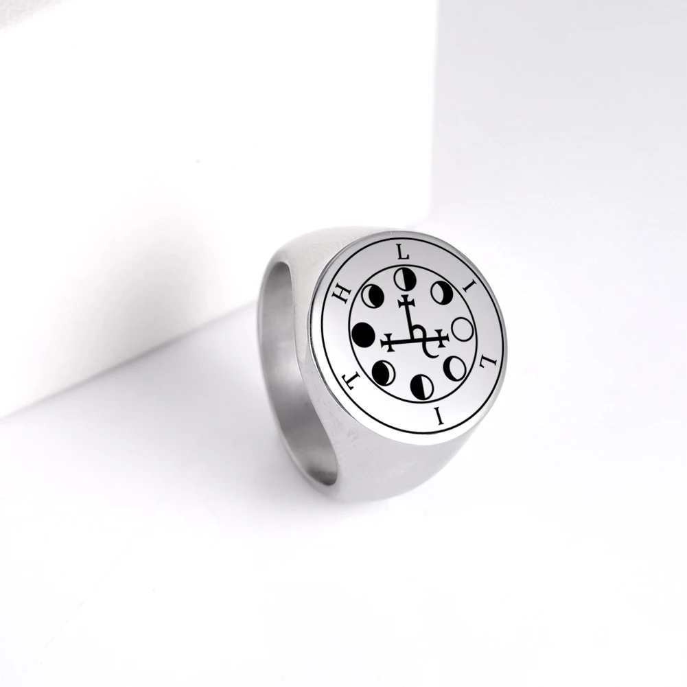 Dawapara Lilith Seal Kabbalah Amulet Men Ring Night and Moon Demon Goddess Solomon Magic Golden Stainless Steel Rings Jewelry view 3