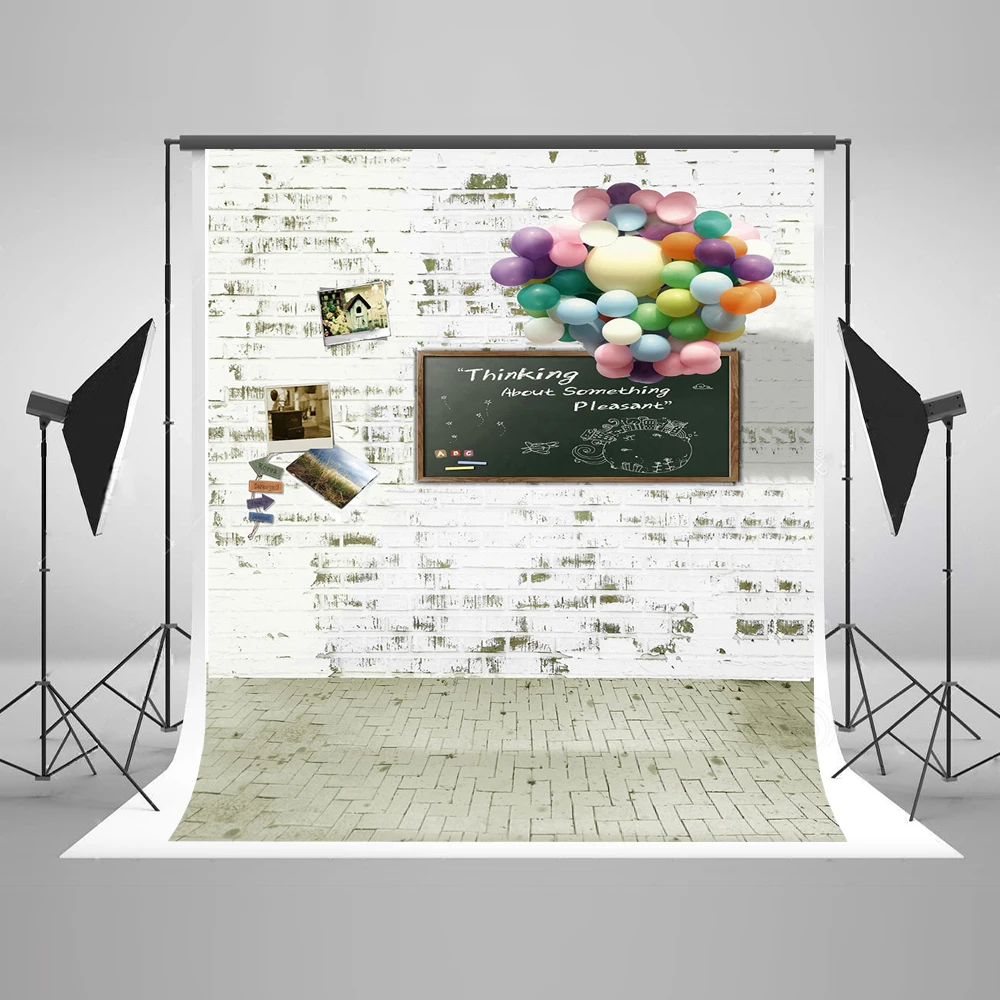 

VinylBDS 8x8ft Background Brick Wall and Brick Floor photocall wedding Blackboard Photo Balloons backdrop