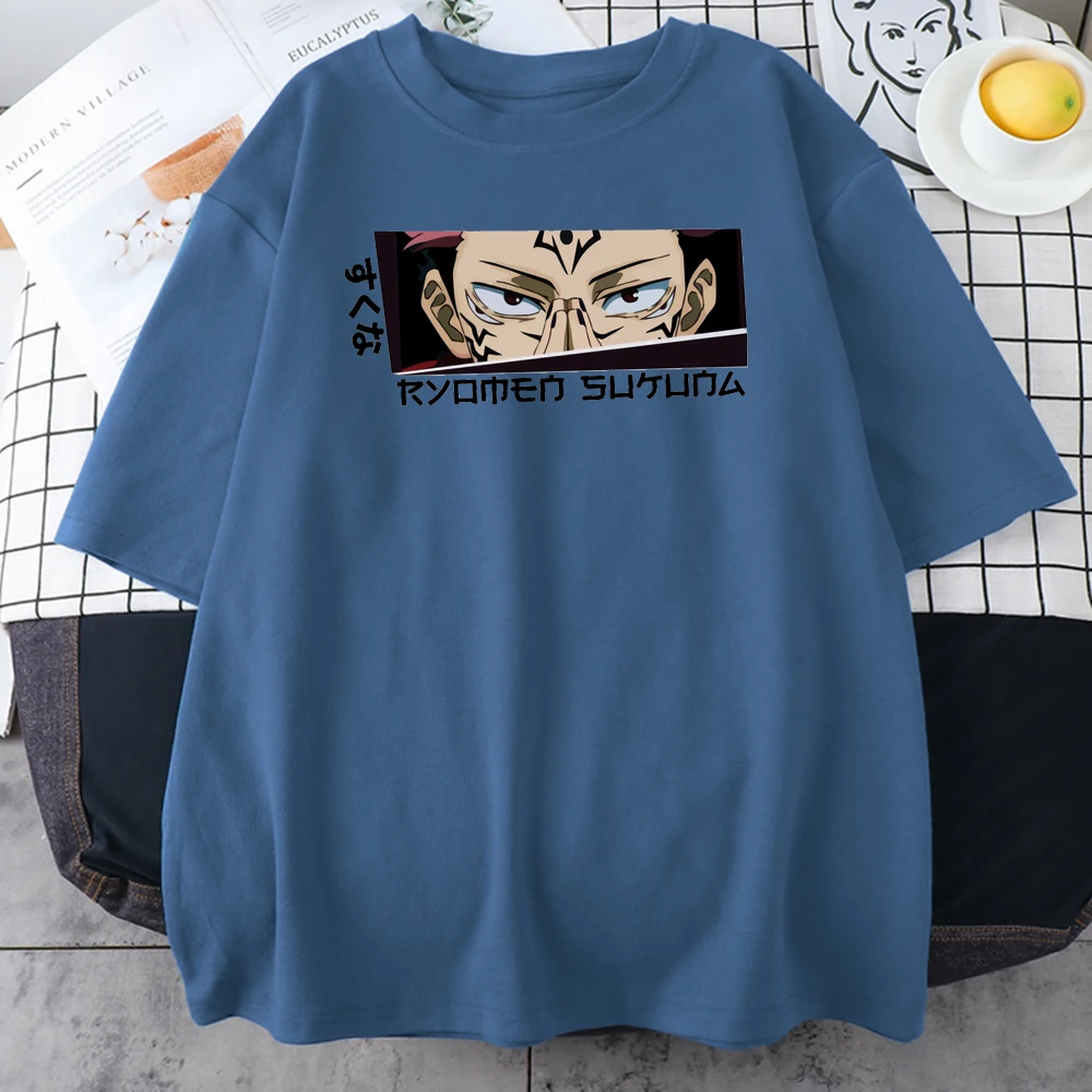 Oversized T shirts Man Jujutsu Kaisen Anime Character Print O Neck Casual Short Sleeve T shirts New Summer Soft Harajuku T shirt