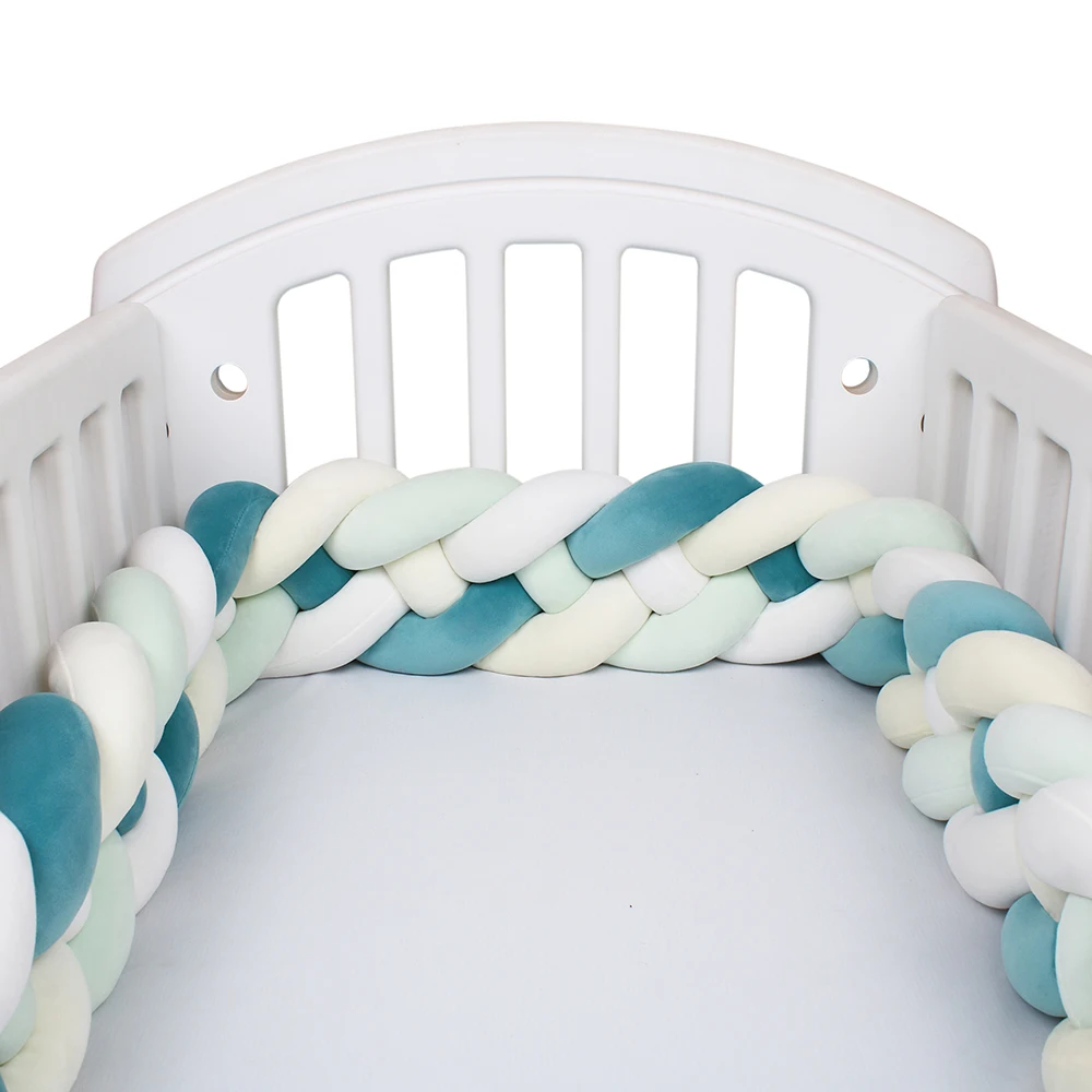 4 Strands 3.6 Meters Baby Crib Bumper Knotted Braided Bumper Soft Knot Pillow Pad Nursery Cradle Decor Newborn Crib Protector