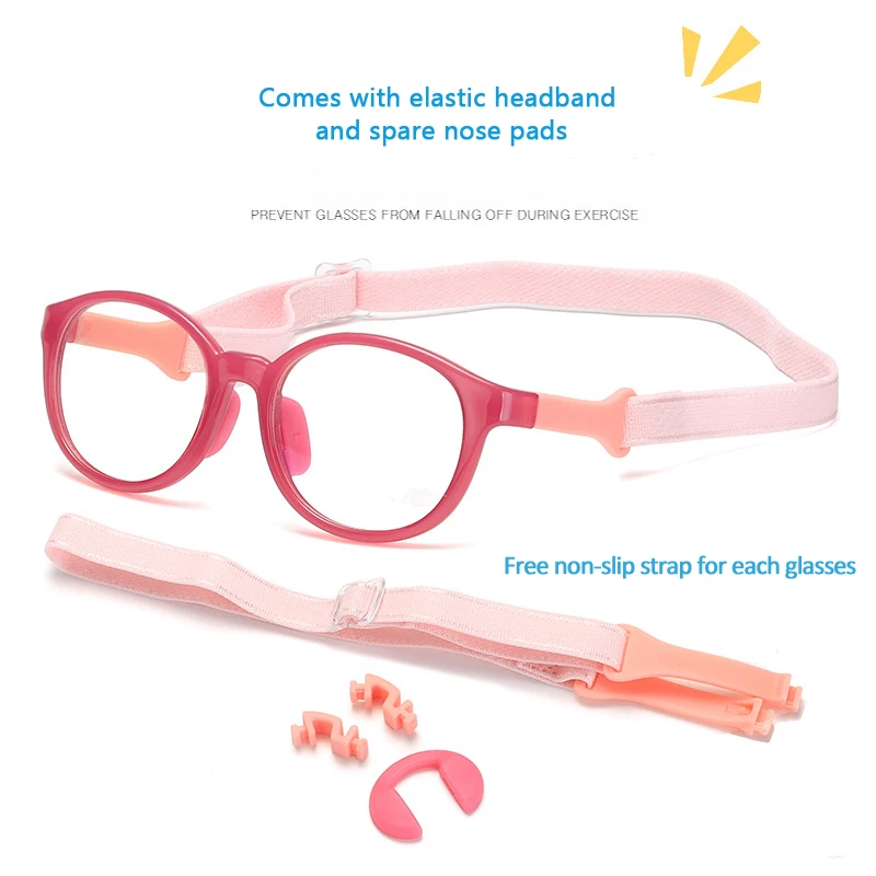 Iboode Children Silicone Anti-blue light Glasses TR90 Flexible Removable Flat Mirror Non-slip Sport Eyeglasses Frame Girls Boys