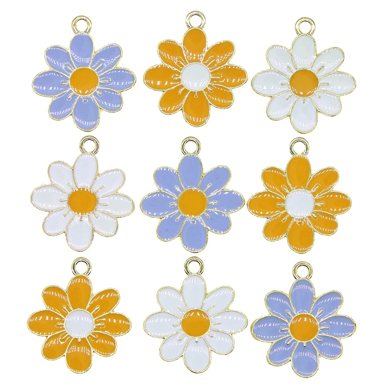 10pcs/lot 20*21mm Cute Flowers Enamel Exquisite Charm Pendant For Earrings Necklace Bracelet DIY Jewelry Making Findings XL1077