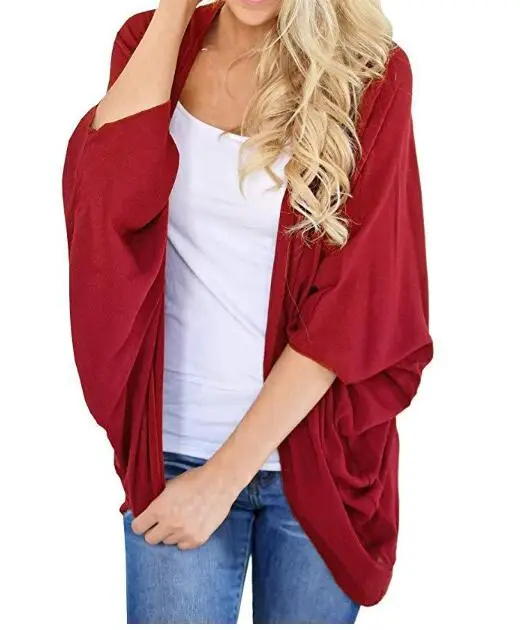 

Women Cardigan Coat Solid Color Bat Sleeve Cape Poncho Casual Tops Shawl Outcoats Clothes Wild Coats