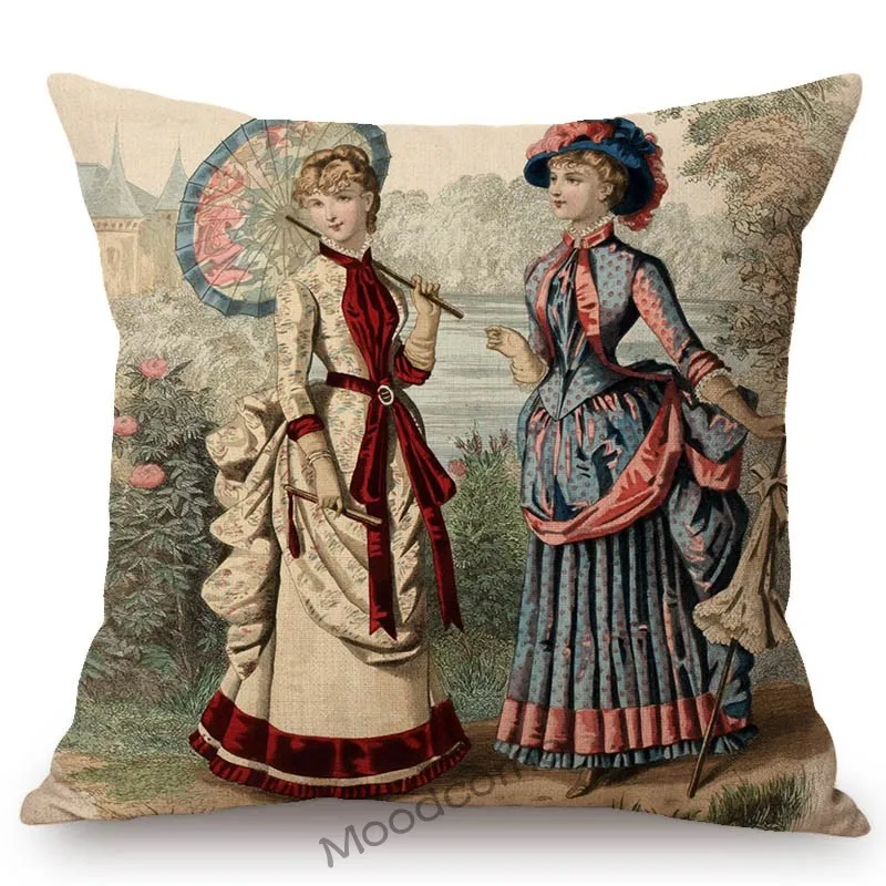 European Victoria Era Royal Court Duchess Lady Elegant Home Decoration Art Sofa Throw Pillow Cover Luxury Linen Cushion Cover