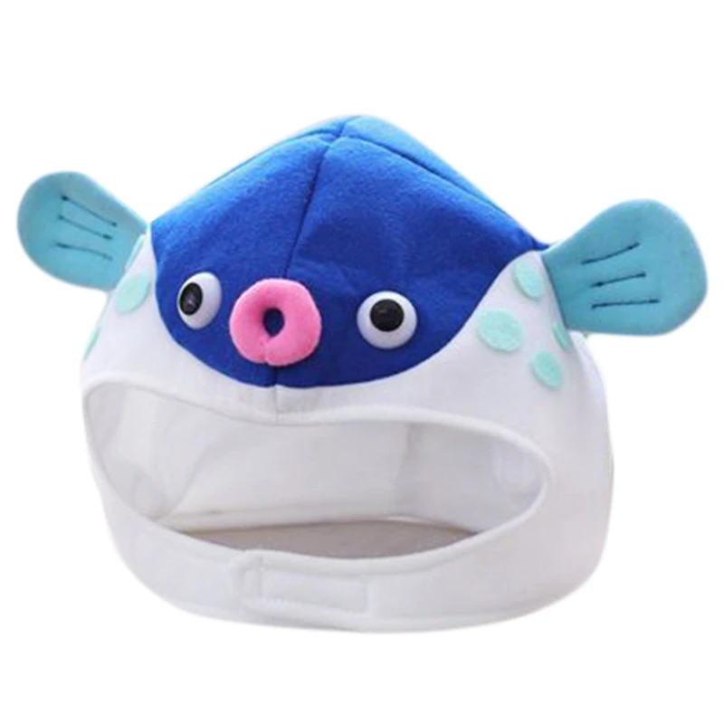 Halloween Funny Cartoon Puffer Fish Plush Hat Stuffed Toy Japanese Globefish Headgear Cap Cosplay Party Photo Props