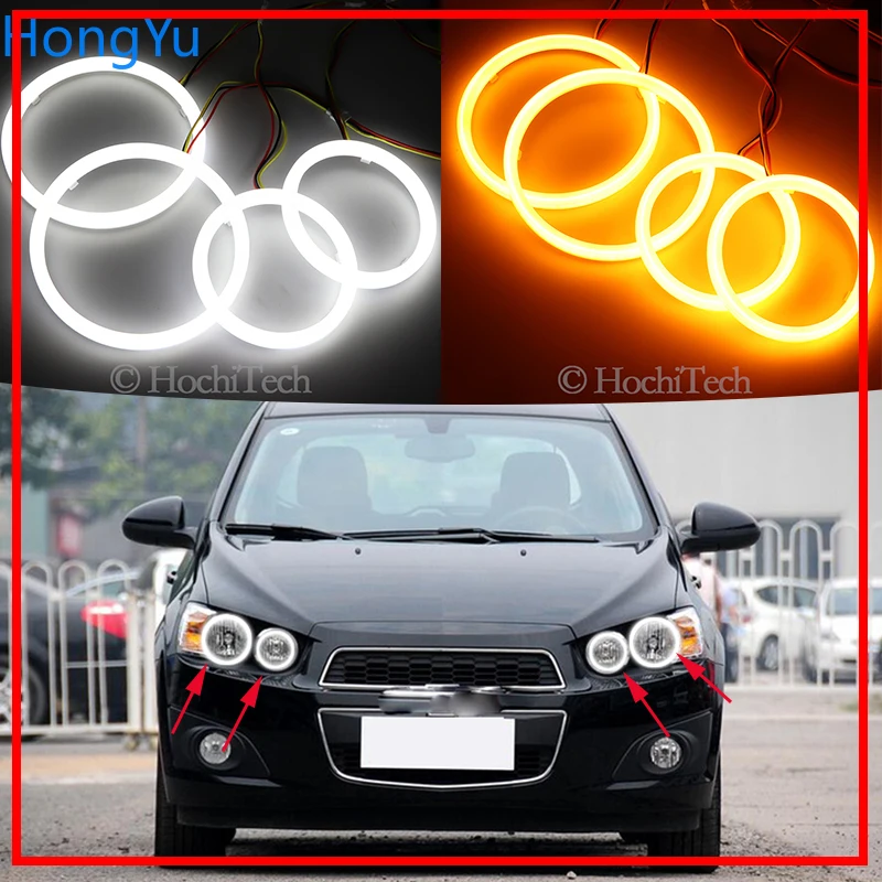 

Cotton Switchback LED White Amber Angel Eye Halo Rings DRL turn signal light for Chevrolet AVEO Sonic T300 2011 2012 2013 2014