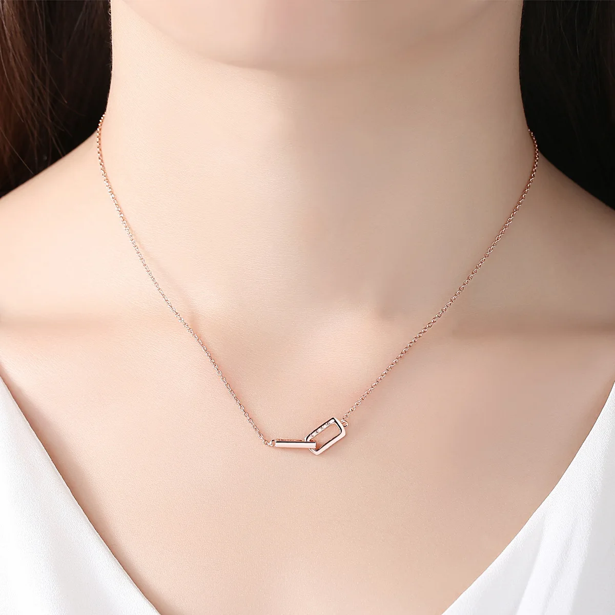 PAG-MAG Letter LOVE Lady Necklace S925 Pure Silver Rose Gold Korean Keybone Chain Simple Pendant