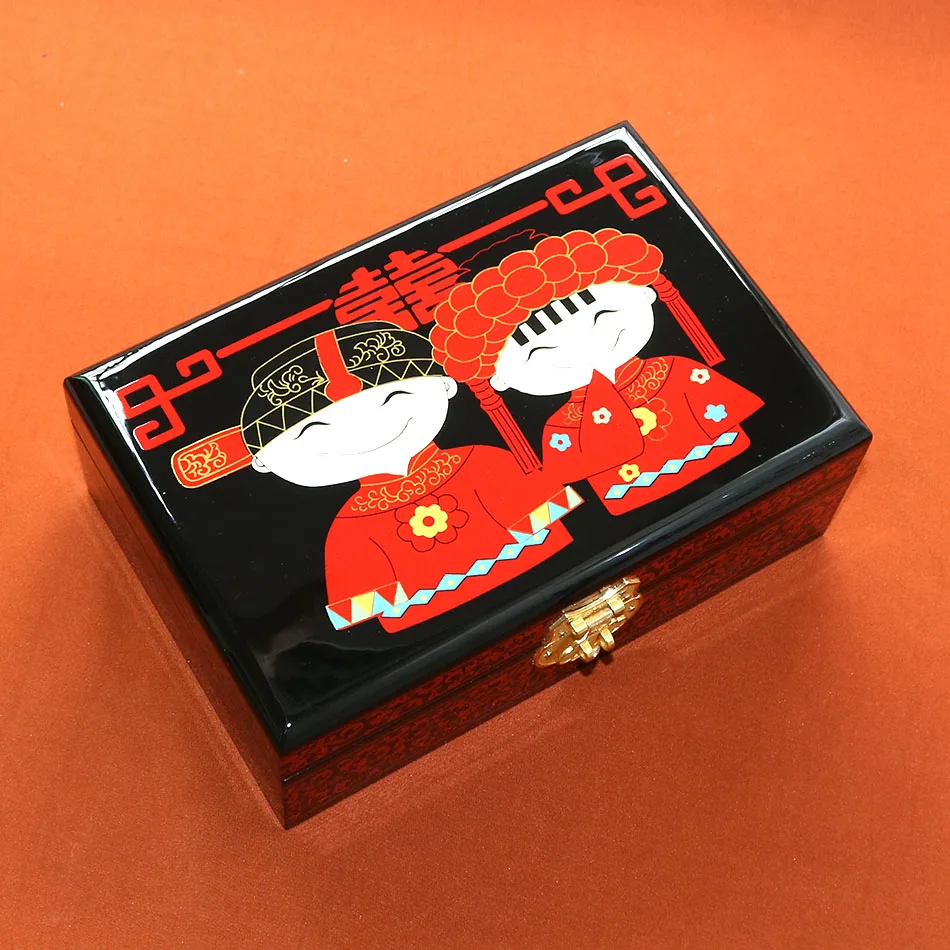 Chinese Hand Push Lacquer Jewelry Box, Chinese Lacquer Storage Case, Traditional Wood Crafts, Wedding Decor, PingYao Shanxi