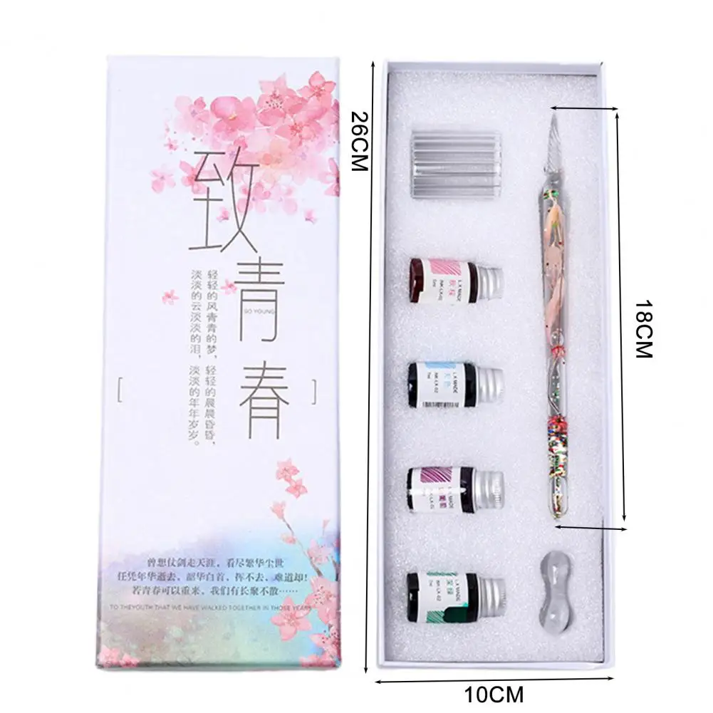 Crystal Ink Signature Pen Dried Flower Strong Ink Absorption Smooth Writhing Dip Ink Pen Vintage Glass Pen Set Christmas Gift