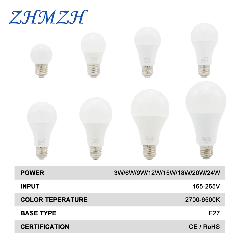 ZHMZH 3W 6W 9W 12W 15W 18W 20W Lamp Bulb Ultra Brightness Energy Saving Table Lamp Bulbs Chandelier LED Light Bulb 220V E27