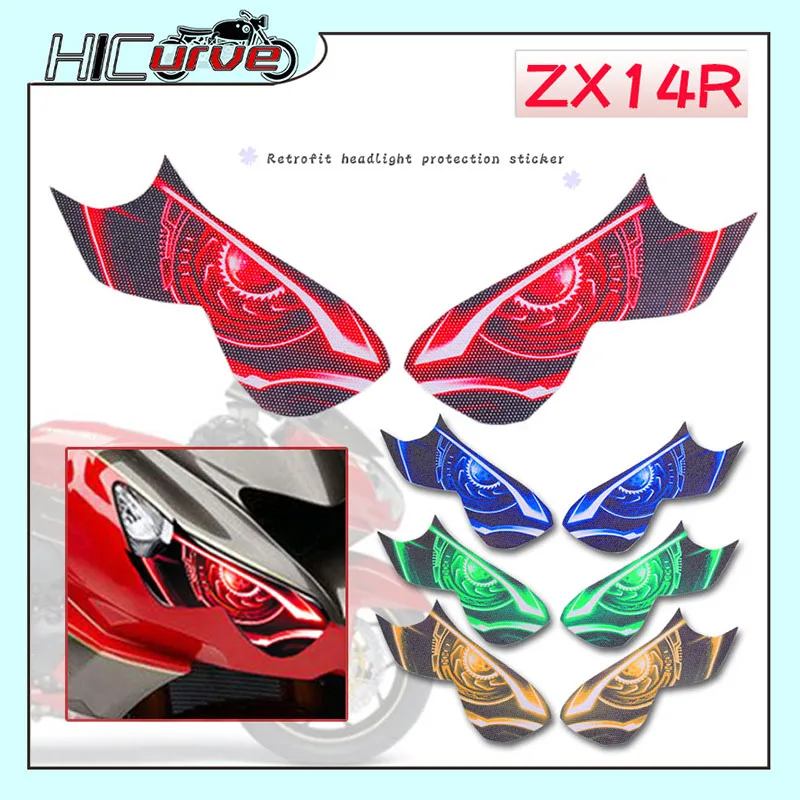 

Motorcycle 3D Front Fairing Headlight Guard Stickers Head light protection Stickers Fit For ZX-14R ZX14R ZX 14R 2012-2016 2014