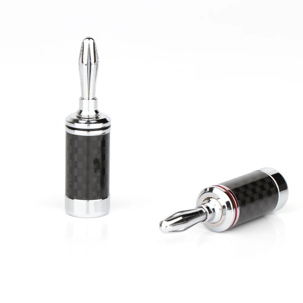 Fiche d'amplificateur audio en fibre de carbone plaquée rhodium haut de gamme, gels de câble de haut-parleur, connecteur de borne, prise de haut-parleur, 8mm