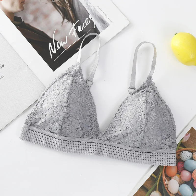 Floral Lace Bras For Women Triangle Cup Bra Lingerie Wire Free Brassiere Bralette Thin Underwear A B Cup Push Up Bra