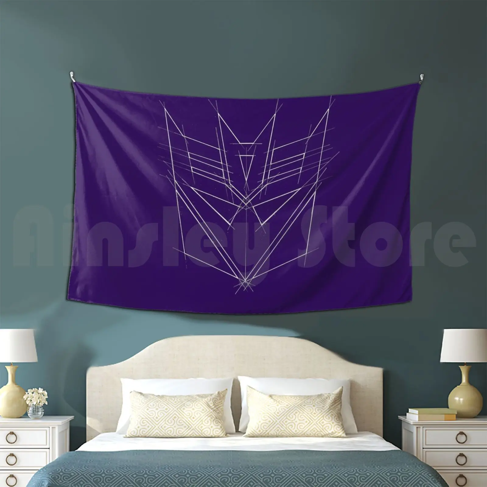 Tapestry Decepticon White Line Drawing 490 Decepticon 80s Eighties Cartoon Megatrom Galvatron