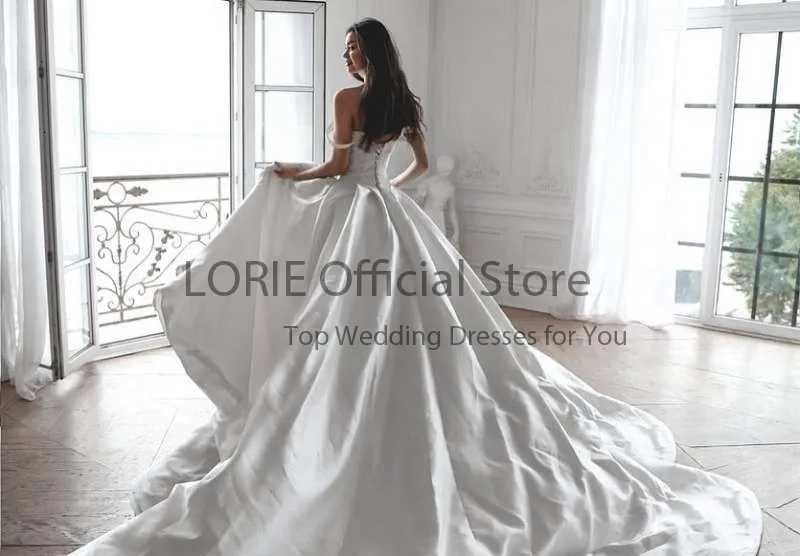 LORIE abiti da sposa Vintage di lusso con spalle scoperte abito da sposa in raso lungo treno abito da sposa bianco avorio su misura 2021