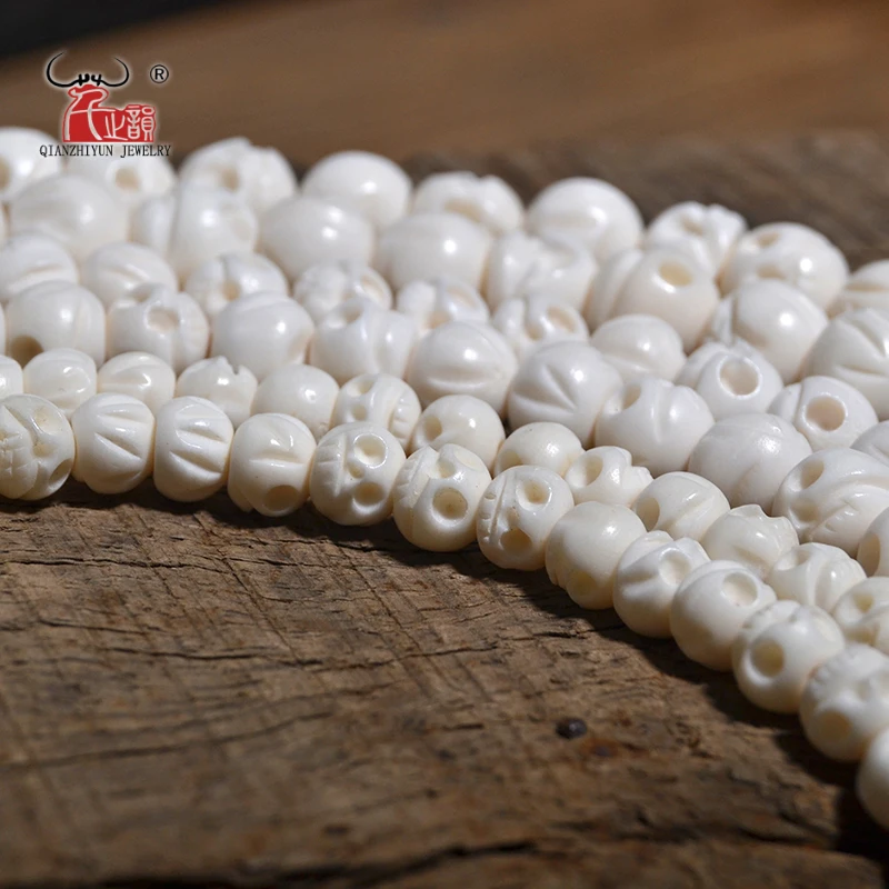 Natural yak bone bead hand-chain necklace DIY beads Handmade Carved SKULL beads for jewelry making 12mm 10mm 8mm hole 1.5mm