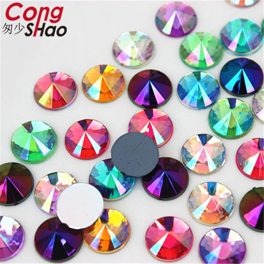 100pcs 10mm Round crystals Acrylic Nail Art AB Rhinestone Non Hotfix Flatback Acrylic Stones For Face Garment Decorations WC58