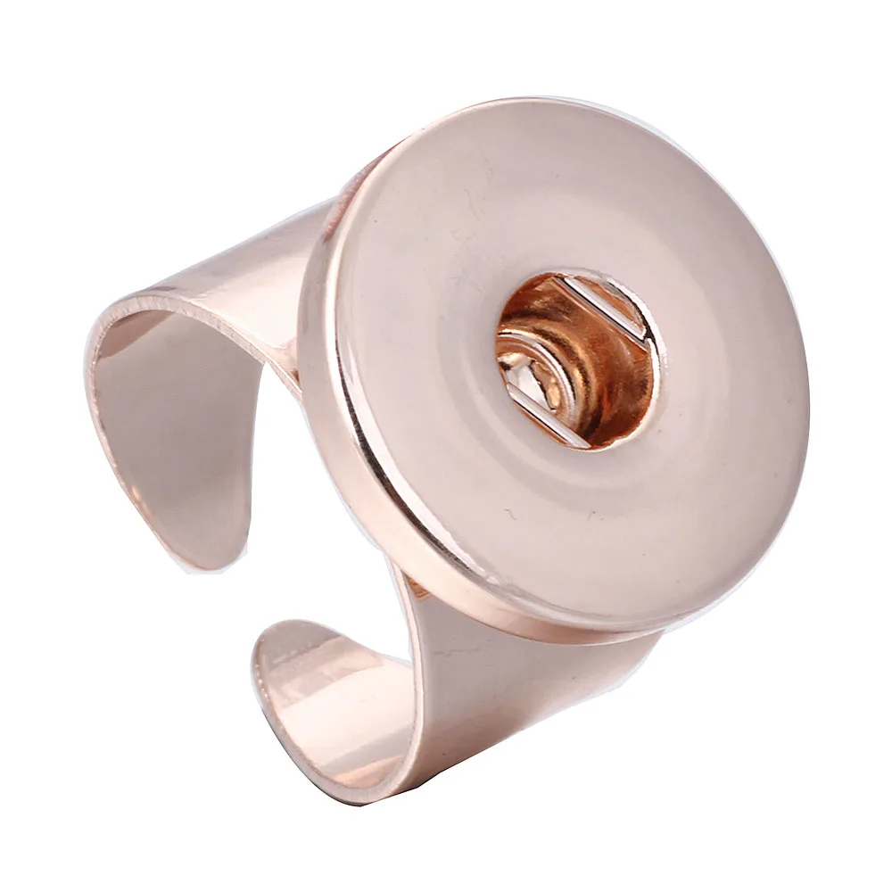 New Adjustable Snap Button Ring Jewelry Silver Color Rose Gold Style 18mm Snap Button Fashion Alloy Rings for Women