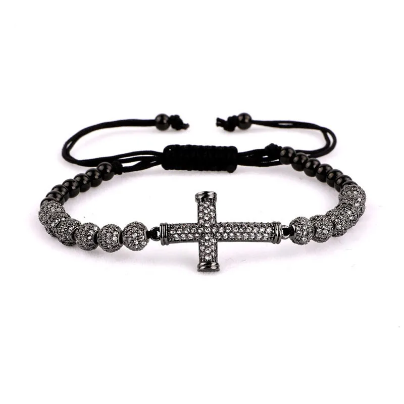 High quality luxury CZ ball cross bracelet women men jewelry macrame bracelet bangle