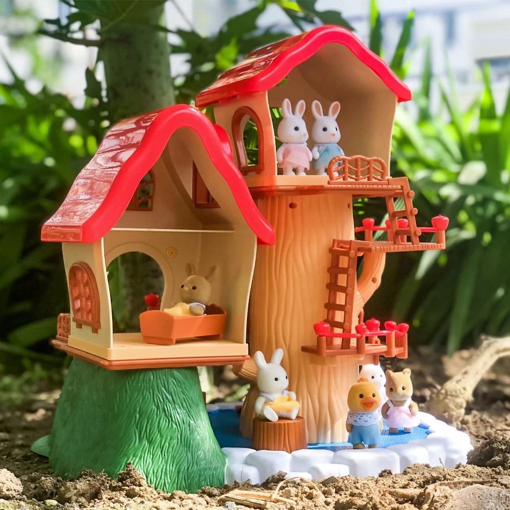 2022 New Forest Cabin Toys For Girls 1/12 Dollhouuse Anime Figure Set Rabbit Family Simulation Play House Toys Child Xmas Gifts